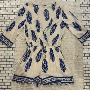 Blue and white boho beachy romper size Small